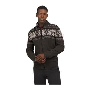Chaps Men's Full Zip Holiday Sweater , Size LARGE - DARK GRAY